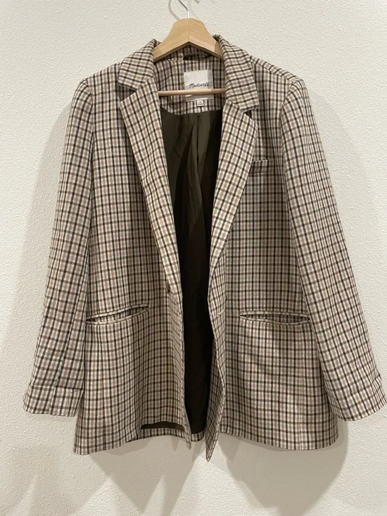 Madewell Plaid Oversized Spring Blazer Purple Green Tan Size Medium Professional - Picture 4 of 14